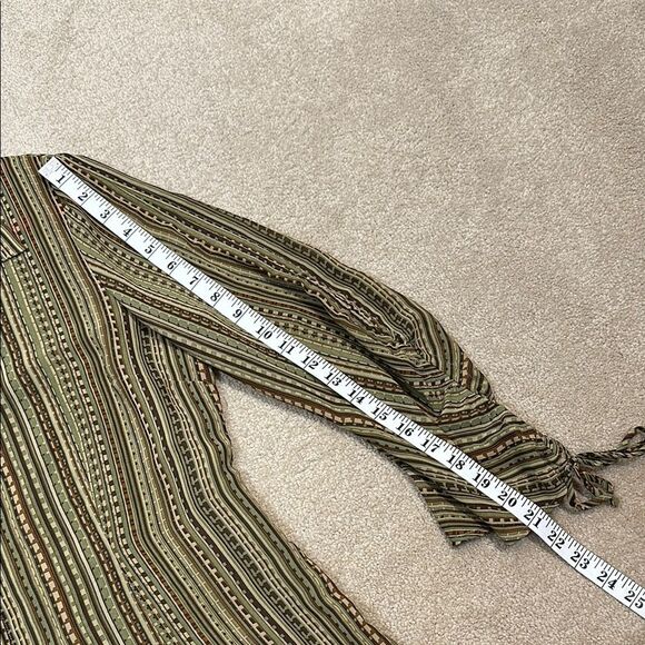 Essentials by Milano Green Brown Button Down Fairy Goblin Boho Y2K Shirt Large - Picture 8 of 11